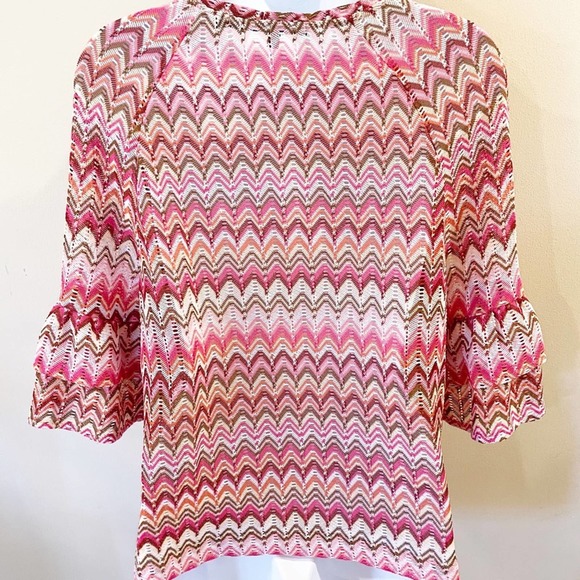 Anthropologie Eva Franco Chevron Pink Blouse Small - Picture 2 of 10